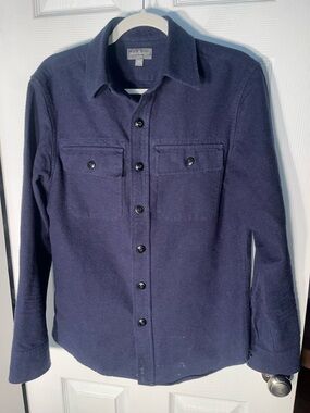 LL Bean Signature Men's Navy Blue Long Sleeve Button Chamois Shirt Cotton Small